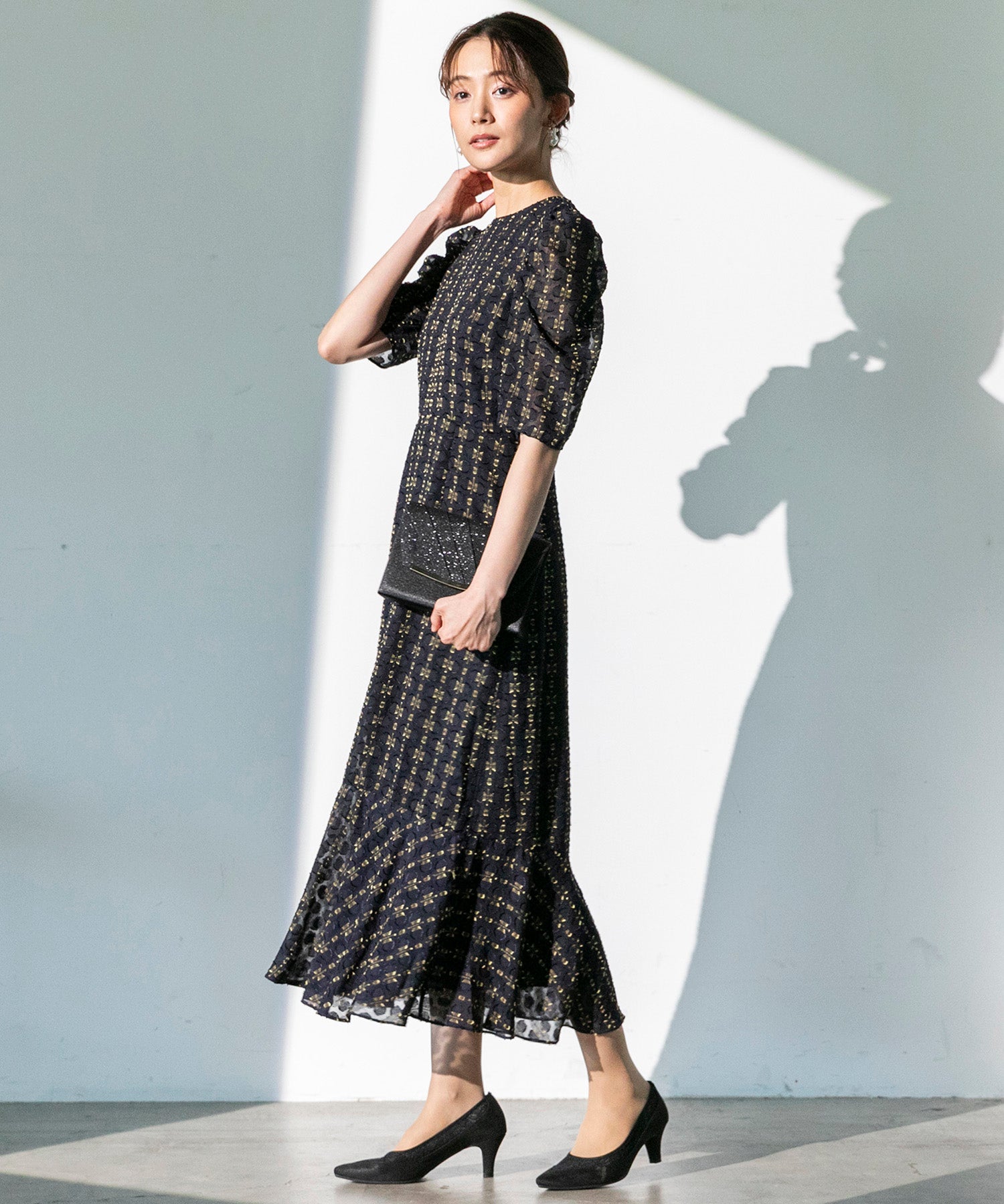 フォルムフォルマ form forma 【chaco】カットジャガード ドレスワンピース/結婚式/お呼ばれ/パーティー/クルーズ/発表会 （ネイビー） ネイビー