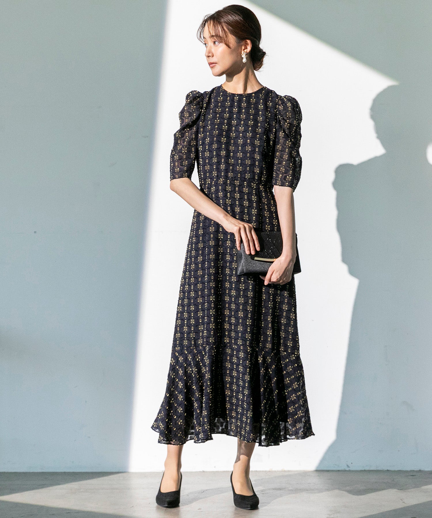 フォルムフォルマ form forma 【chaco】カットジャガード ドレスワンピース/結婚式/お呼ばれ/パーティー/クルーズ/発表会 （ネイビー） ネイビー