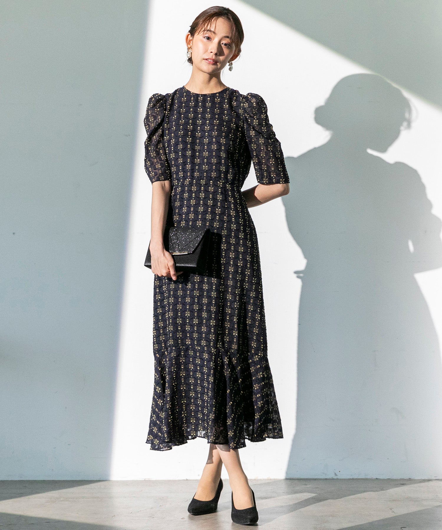 フォルムフォルマ form forma 【chaco】カットジャガード ドレスワンピース/結婚式/お呼ばれ/パーティー/クルーズ/発表会 （ネイビー） ネイビー