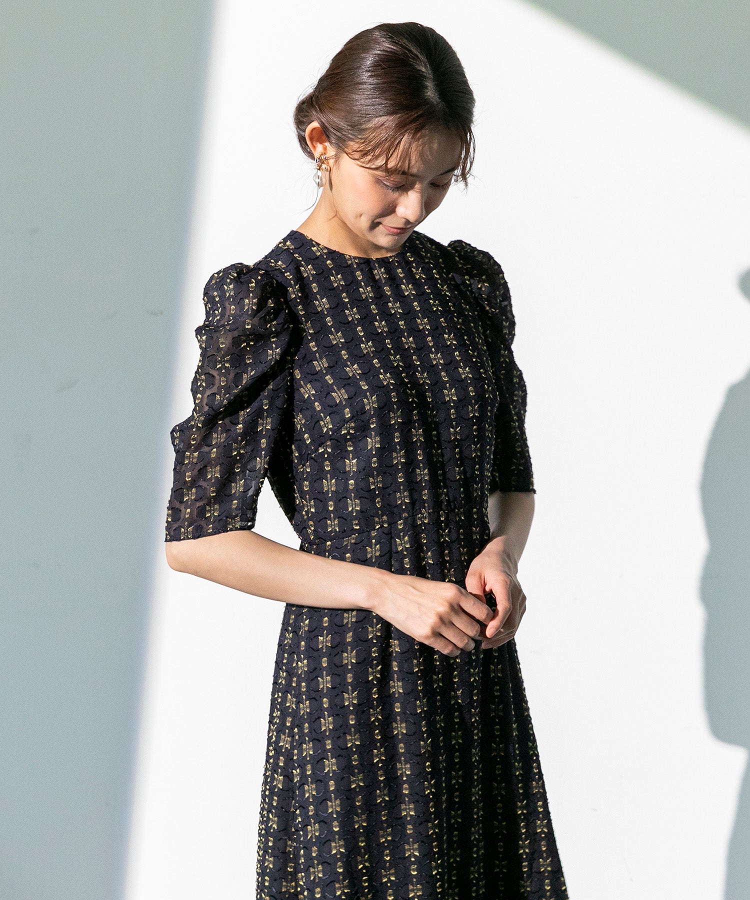 フォルムフォルマ form forma 【chaco】カットジャガード ドレスワンピース/結婚式/お呼ばれ/パーティー/クルーズ/発表会 （ネイビー） ネイビー