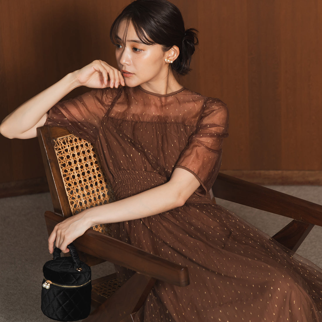 フォルムフォルマ form forma 【chaco】ラメドット シャーリングデザインドレス/結婚式/パーティー/お呼ばれ （ブラウン） ブラウン