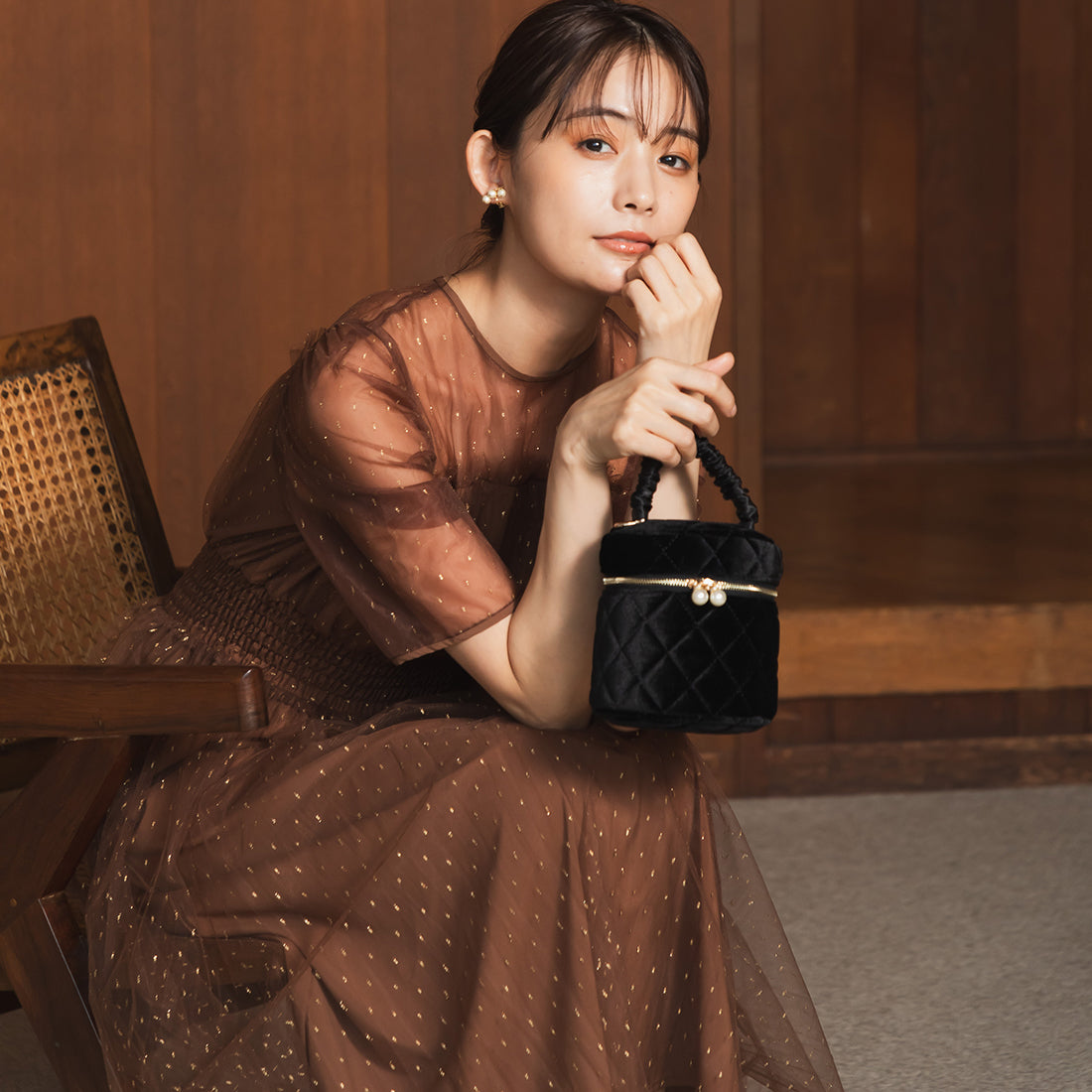 フォルムフォルマ form forma 【chaco】ラメドット シャーリングデザインドレス/結婚式/パーティー/お呼ばれ （ブラウン） ブラウン