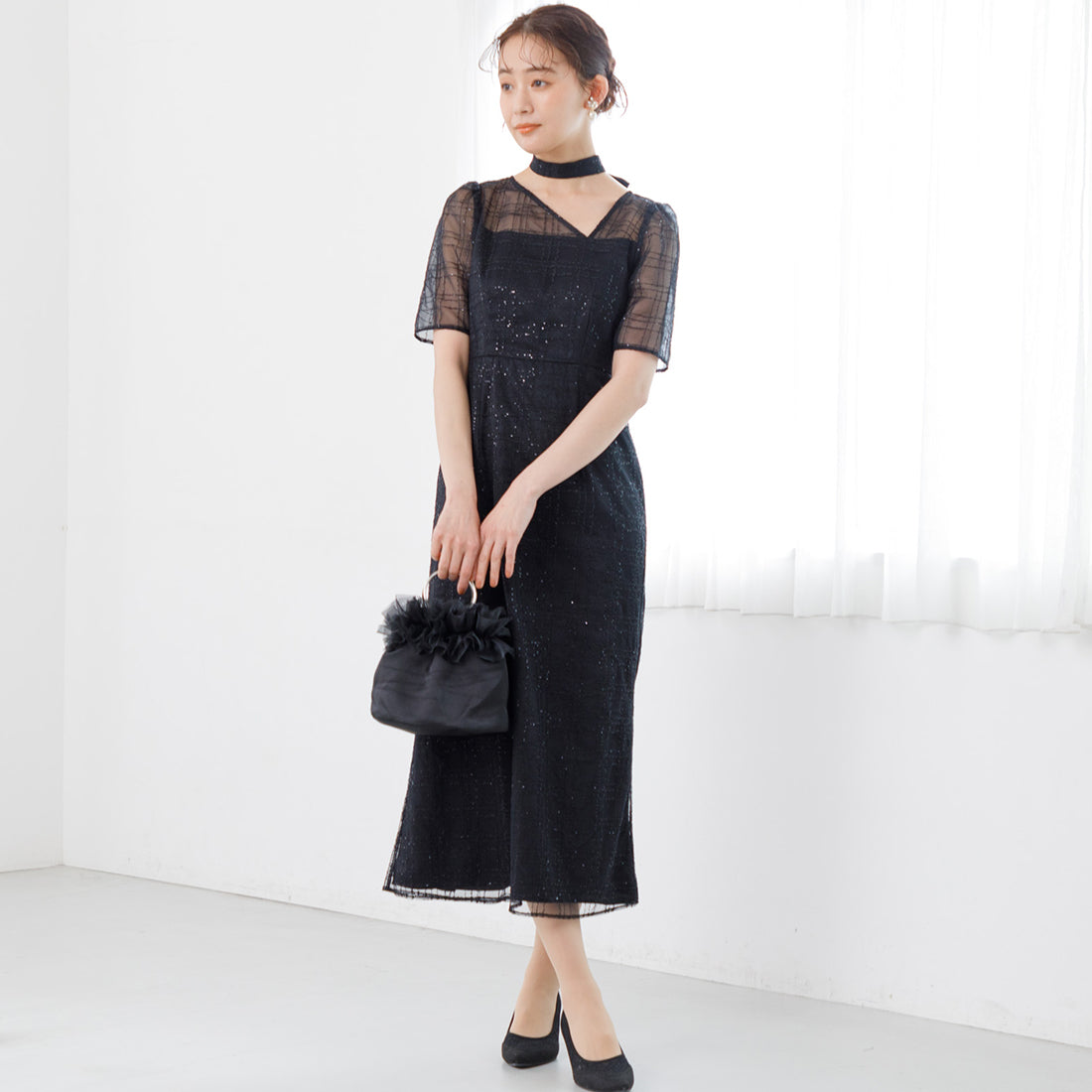 フォルムフォルマ form forma 【kaene】チェックレース×チョーカー付きドレス/結婚式/パーティー/お呼ばれ （ブラック） ブラック