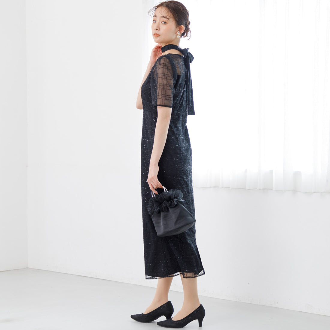 フォルムフォルマ form forma 【kaene】チェックレース×チョーカー付きドレス/結婚式/パーティー/お呼ばれ （ブラック） ブラック