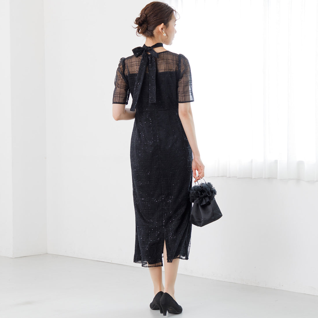 フォルムフォルマ form forma 【kaene】チェックレース×チョーカー付きドレス/結婚式/パーティー/お呼ばれ （ブラック） ブラック