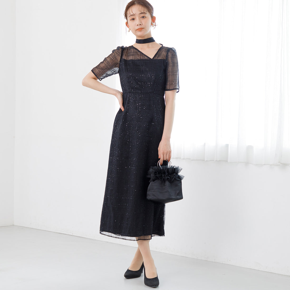 フォルムフォルマ form forma 【kaene】チェックレース×チョーカー付きドレス/結婚式/パーティー/お呼ばれ （ブラック） ブラック