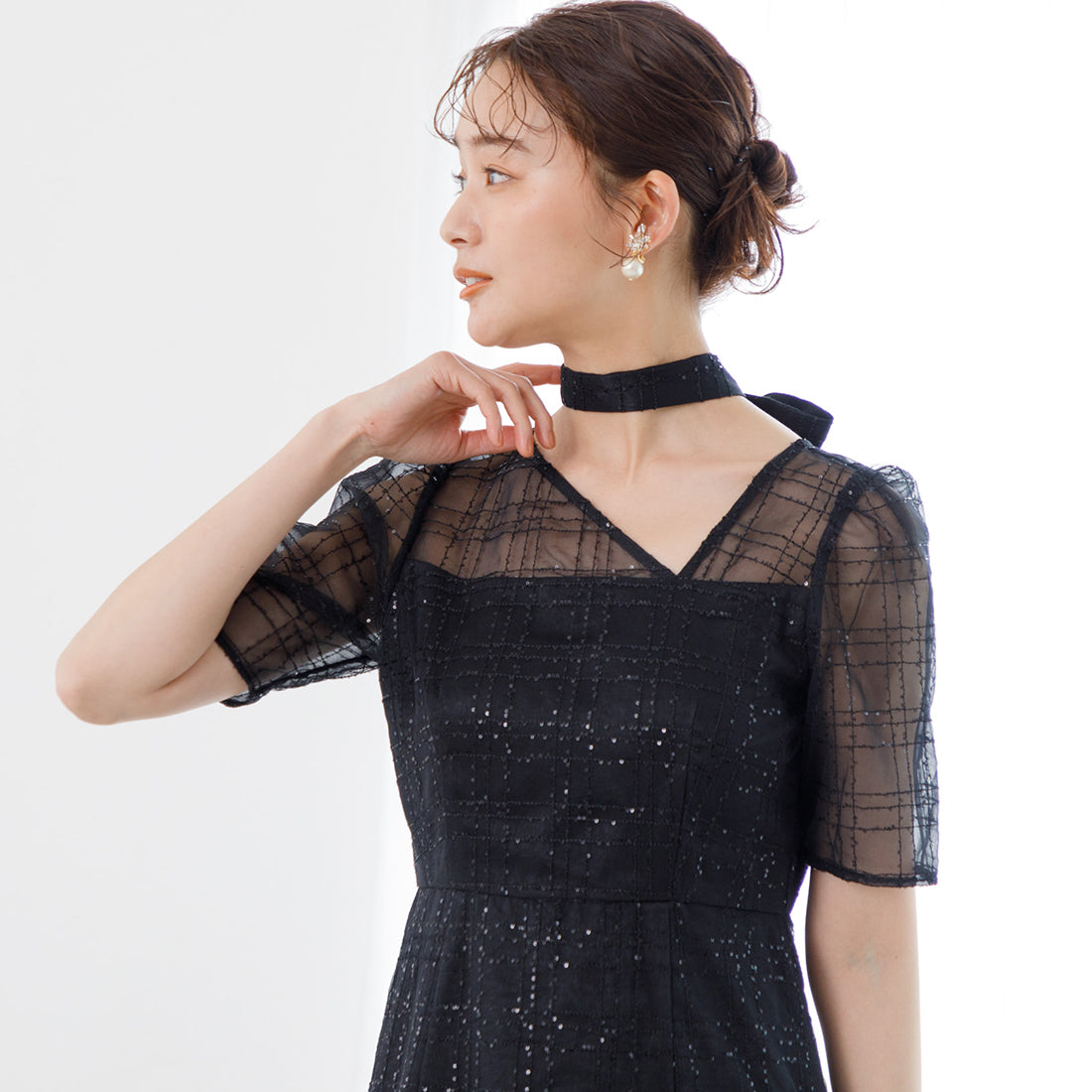 フォルムフォルマ form forma 【kaene】チェックレース×チョーカー付きドレス/結婚式/パーティー/お呼ばれ （ブラック） ブラック