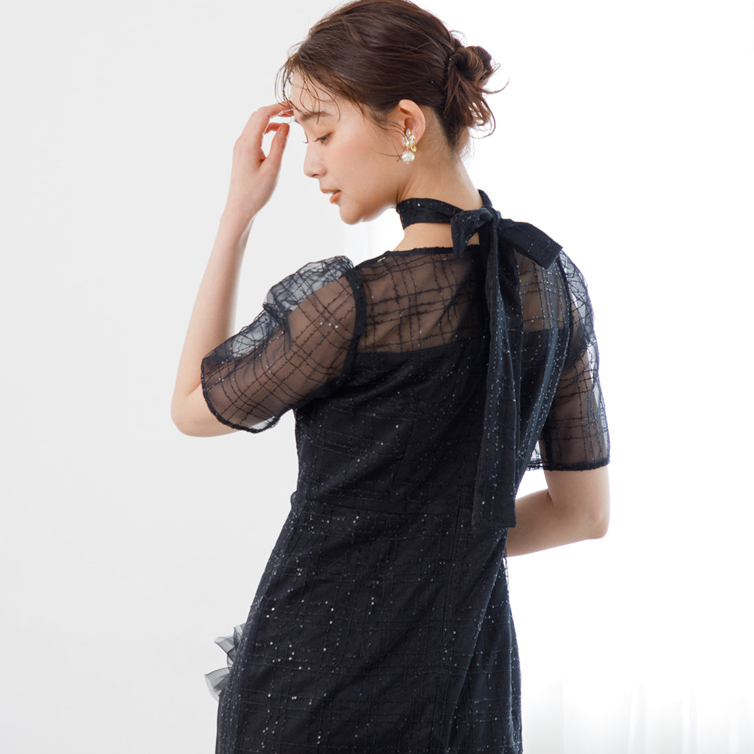 フォルムフォルマ form forma 【kaene】チェックレース×チョーカー付きドレス/結婚式/パーティー/お呼ばれ （ブラック） ブラック