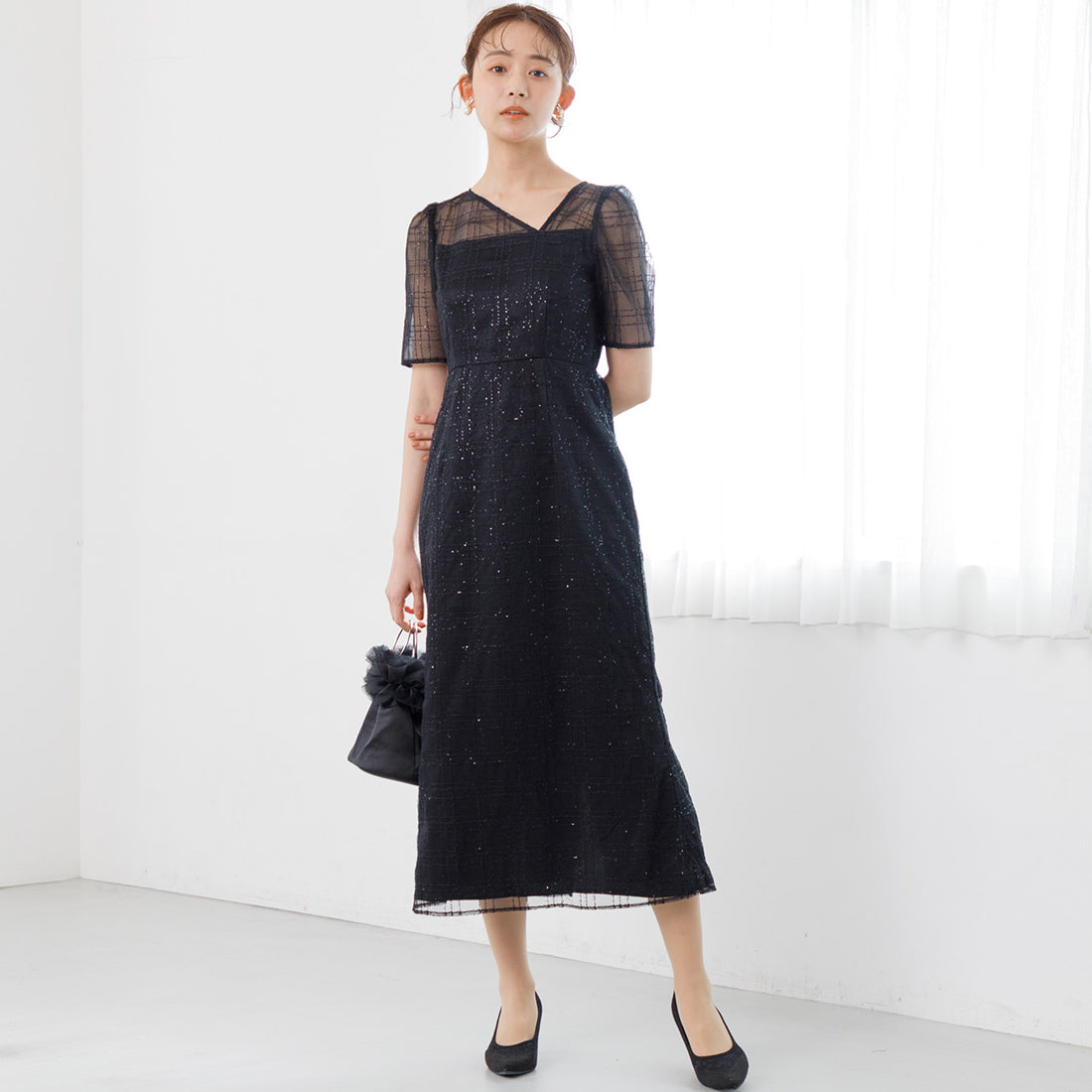 フォルムフォルマ form forma 【kaene】チェックレース×チョーカー付きドレス/結婚式/パーティー/お呼ばれ （ブラック） ブラック