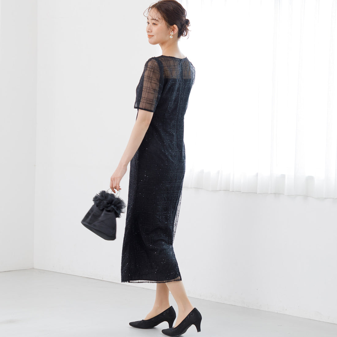 フォルムフォルマ form forma 【kaene】チェックレース×チョーカー付きドレス/結婚式/パーティー/お呼ばれ （ブラック） ブラック
