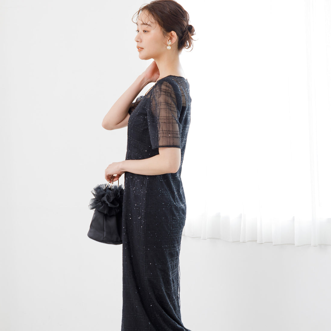 フォルムフォルマ form forma 【kaene】チェックレース×チョーカー付きドレス/結婚式/パーティー/お呼ばれ （ブラック） ブラック