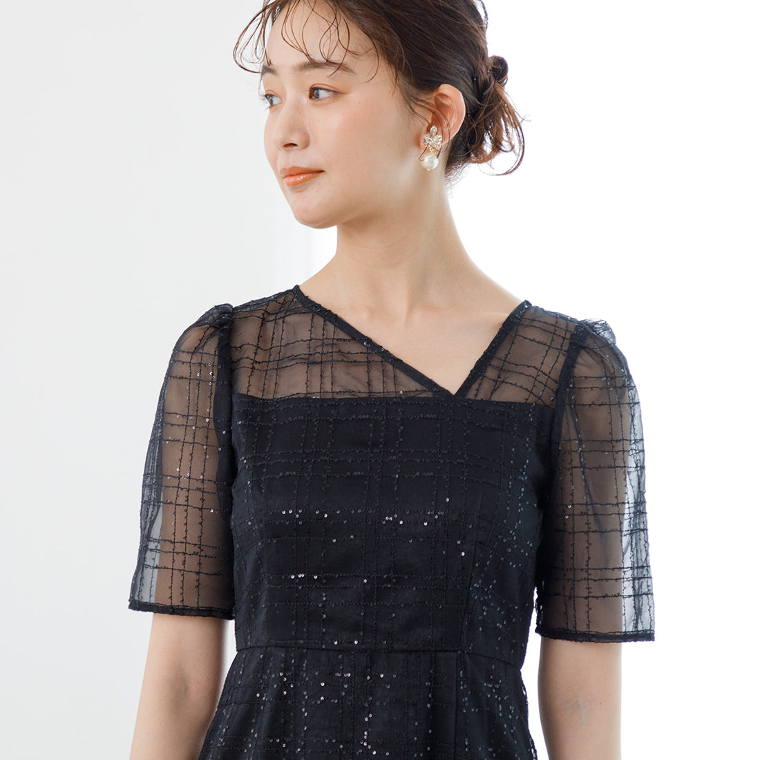 フォルムフォルマ form forma 【kaene】チェックレース×チョーカー付きドレス/結婚式/パーティー/お呼ばれ （ブラック） ブラック