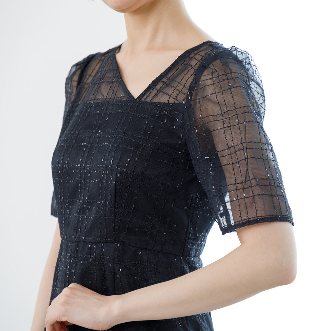 フォルムフォルマ form forma 【kaene】チェックレース×チョーカー付きドレス/結婚式/パーティー/お呼ばれ （ブラック） ブラック