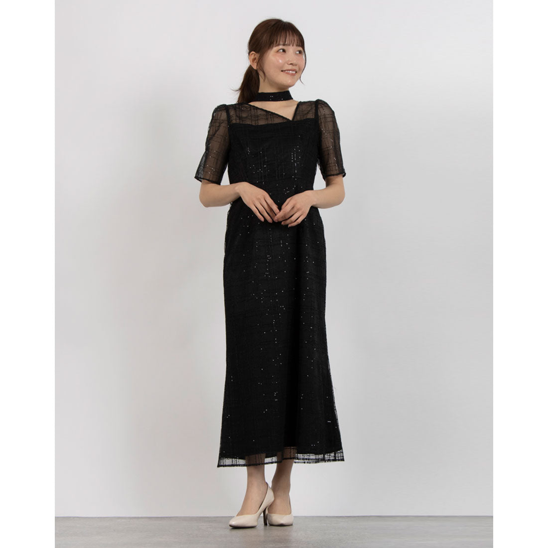 フォルムフォルマ form forma 【kaene】チェックレース×チョーカー付きドレス/結婚式/パーティー/お呼ばれ （ブラック） ブラック