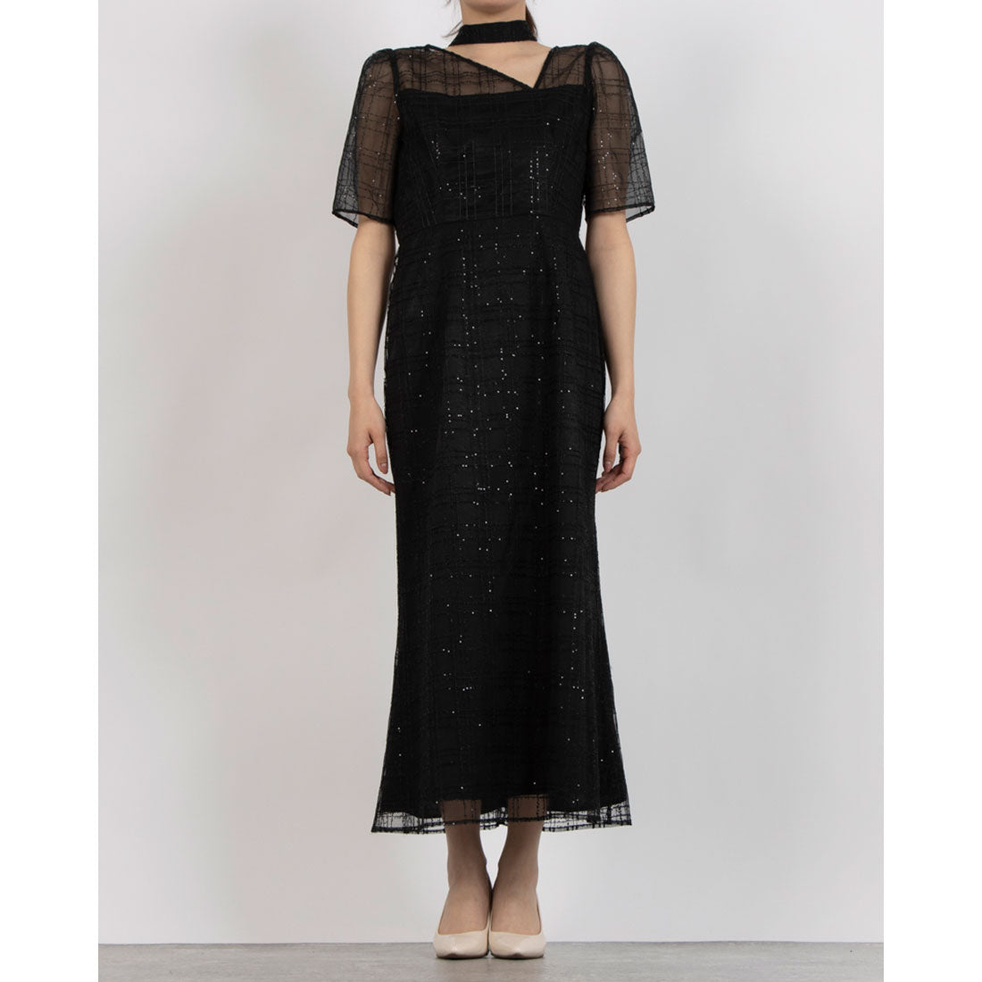 フォルムフォルマ form forma 【kaene】チェックレース×チョーカー付きドレス/結婚式/パーティー/お呼ばれ （ブラック） ブラック
