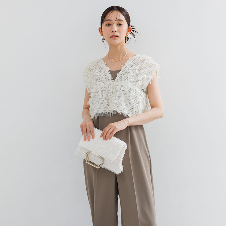 フォルムフォルマ form forma リボンチュールジレ×オールインワンドレス/結婚式/パーティー/お呼ばれ （ブラウン） ブラウン