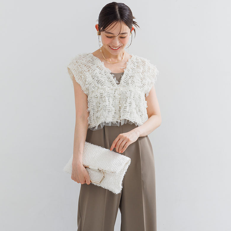 フォルムフォルマ form forma リボンチュールジレ×オールインワンドレス/結婚式/パーティー/お呼ばれ （ブラウン） ブラウン