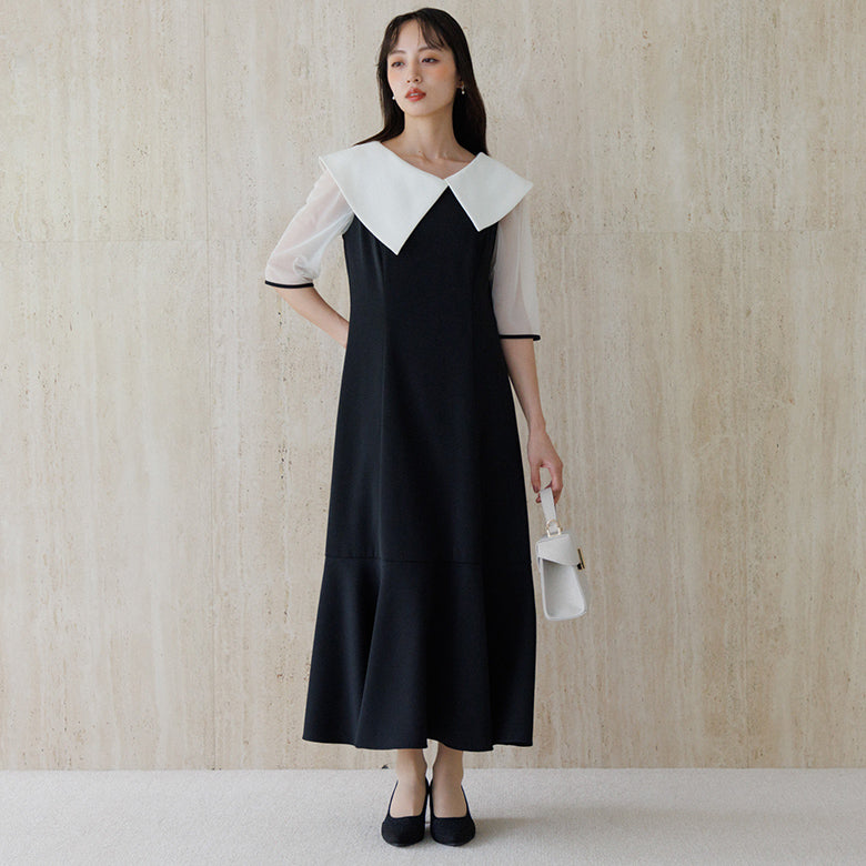 フォルムフォルマ form forma 【愛甲ひかりさん×form forma】ビッグカラー×マーメイドラインドレス(襟.袖取り外し可能)/結婚式/パーティー/お呼ばれ （ブラック） ブラック