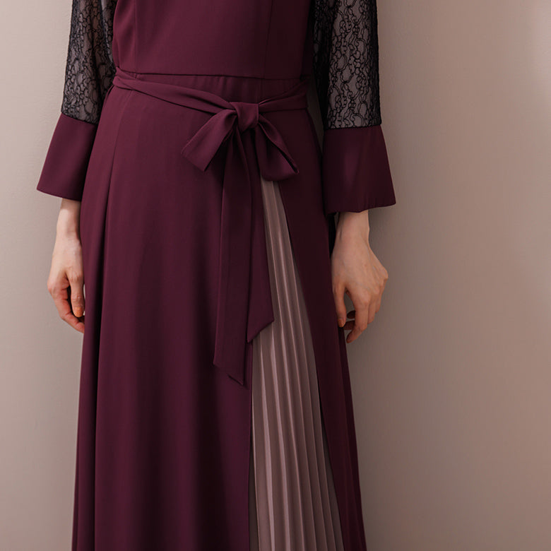 フォルムフォルマ form forma 《ゼクシィ掲載》スタンドカラー スリットワンピース+プリーツスカート/セットアップ （ワイン） ワイン