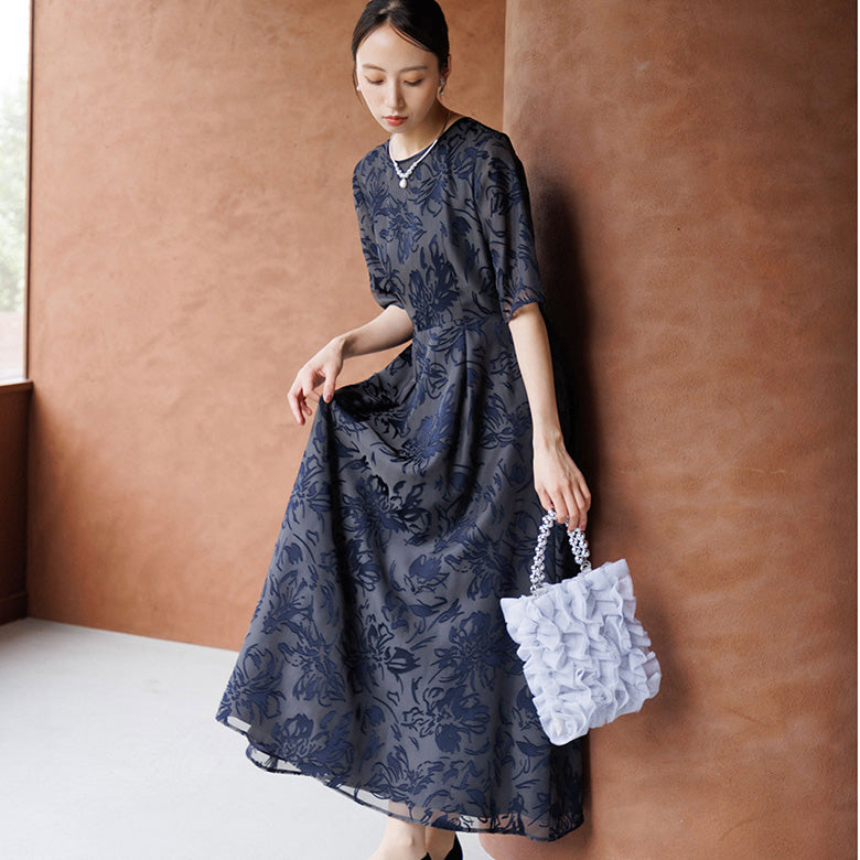 フォルムフォルマ form forma サテンオパールドレス/結婚式/パーティー/お呼ばれ （ネイビー） ネイビー