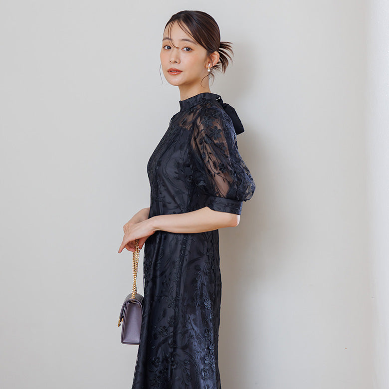 フォルムフォルマ form forma 3Dフラワーバックシャンドレス/結婚式/パーティー/お呼ばれ （ブラック） ブラック