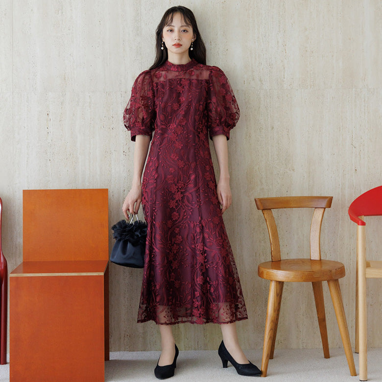 フォルムフォルマ form forma 3Dフラワーバックシャンドレス/結婚式/パーティー/お呼ばれ （ワインレッド） ワインレッド