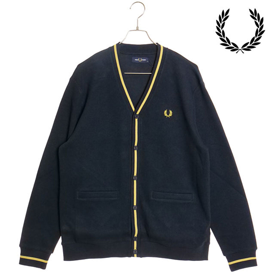 FRED PERRY カーディガン 未使用 FRED PERRY TIPPED PIQUE TEXTURE CARDIGAN NAVY/HONEYCOMB [M2654-W75]