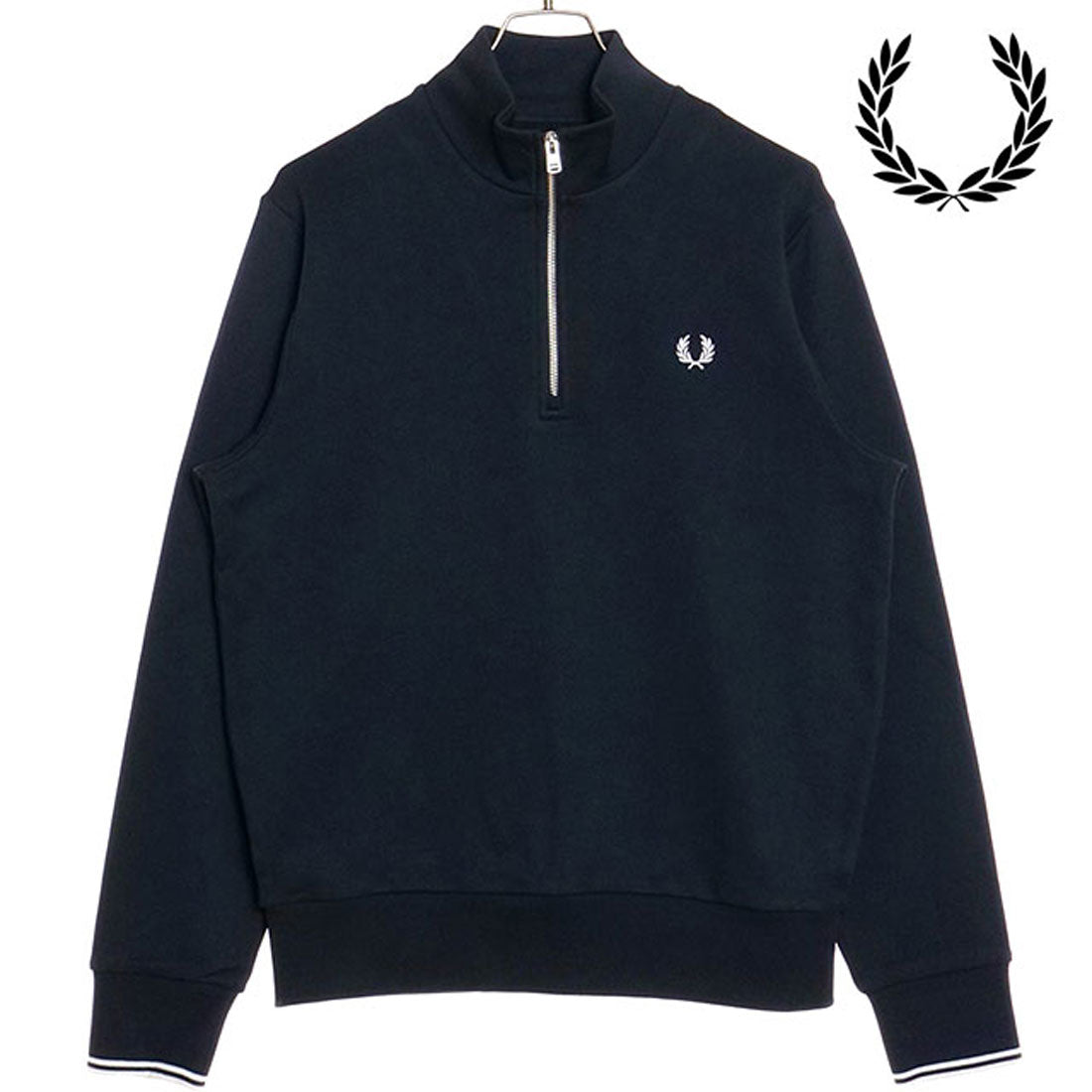 FRED PERRY HALF ZIP SWEATSHIRT BLACK/WHISKY-BROWN [M3574-X56]