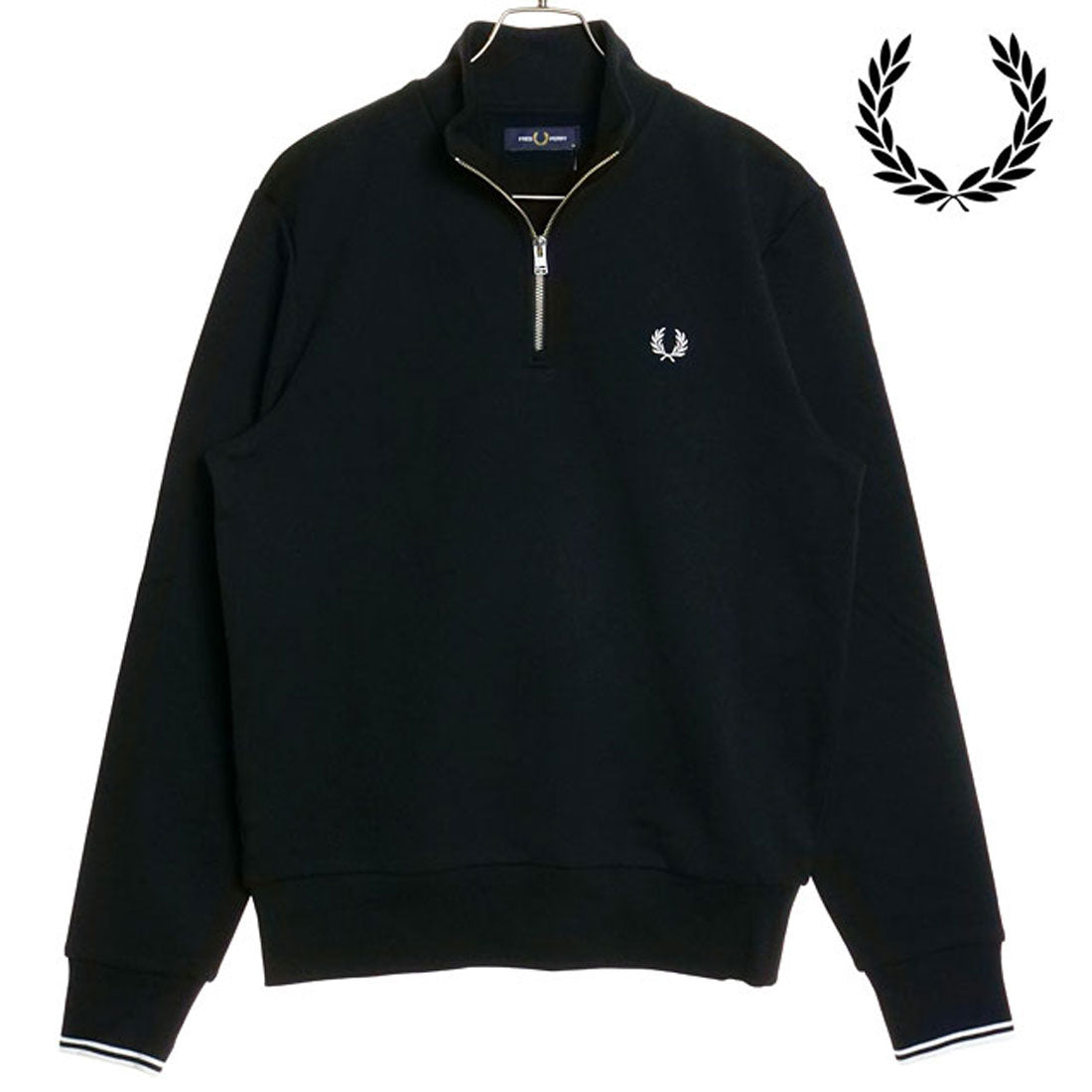 FRED PERRY HALF ZIP SWEATSHIRT BLACK/WHISKY-BROWN [M3574-X56]