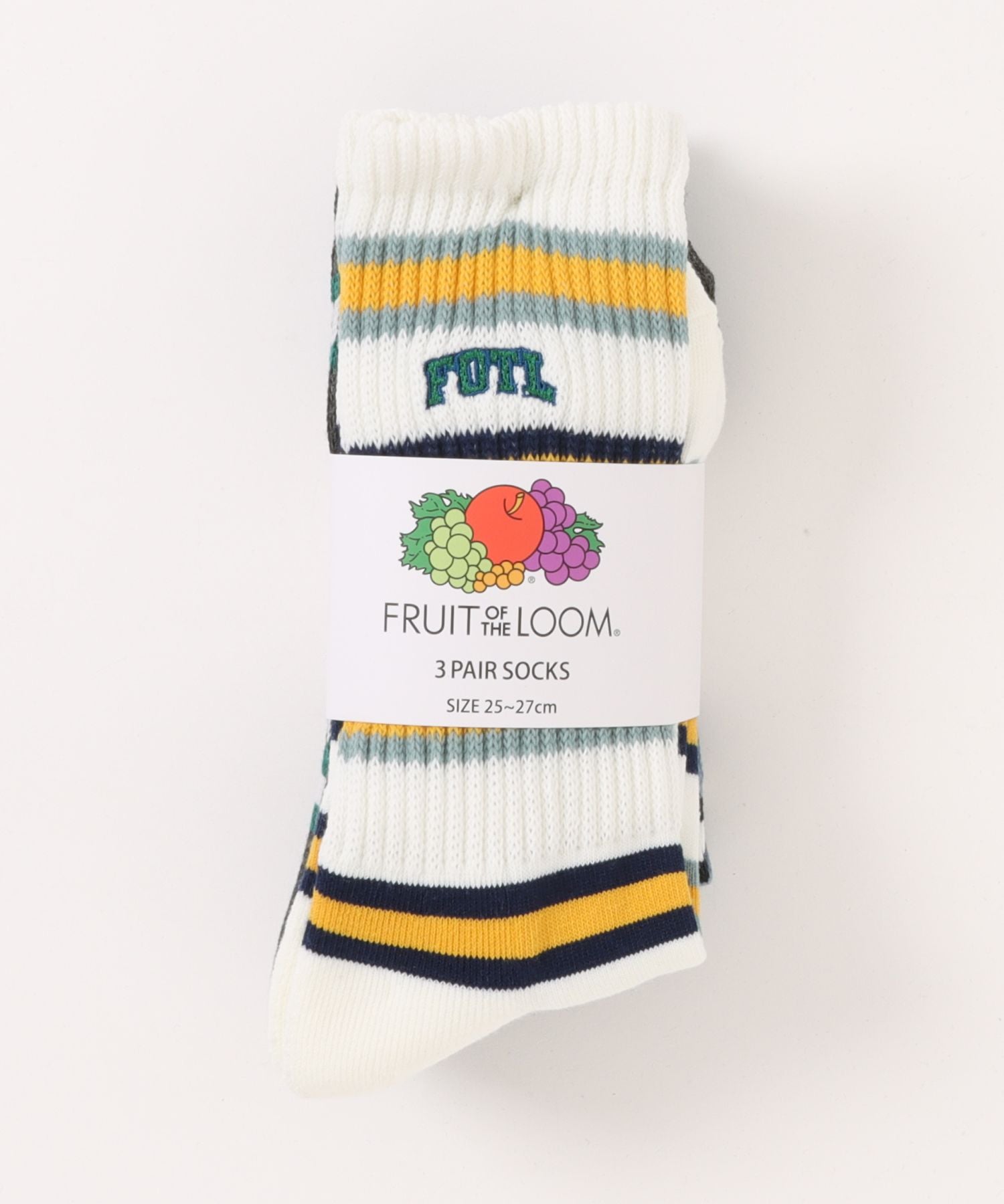 フルーツオブザルーム FRUIT OF THE LOOM 3Pボーダー刺繍ソックス 81009300 （マルチ） マルチ