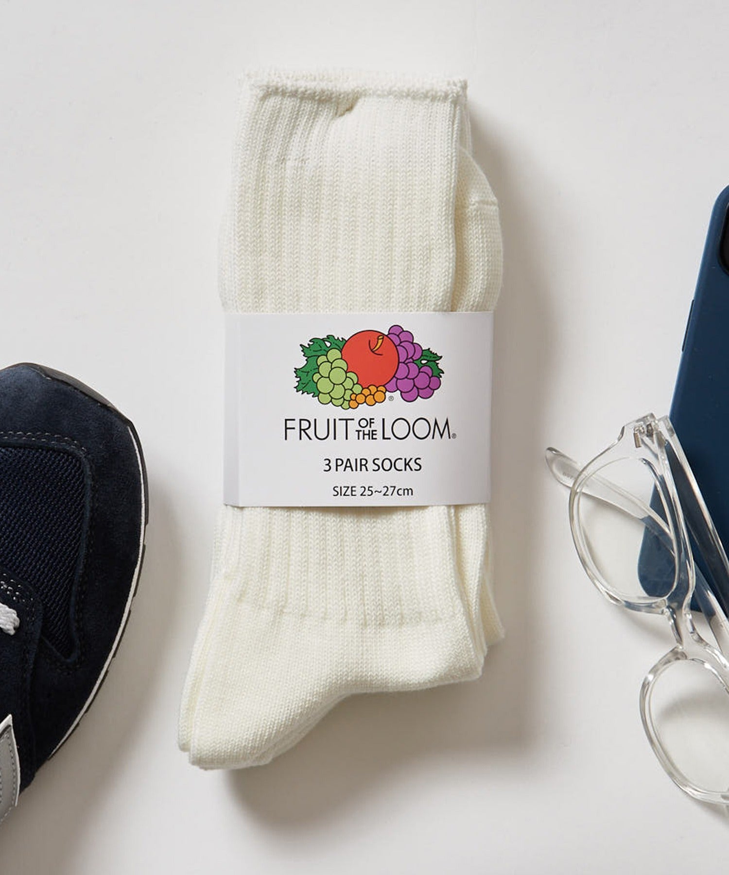 フルーツオブザルーム FRUIT OF THE LOOM 3Pローゲージ3×1RIBソックス 81009200 （アイボリー） アイボリー