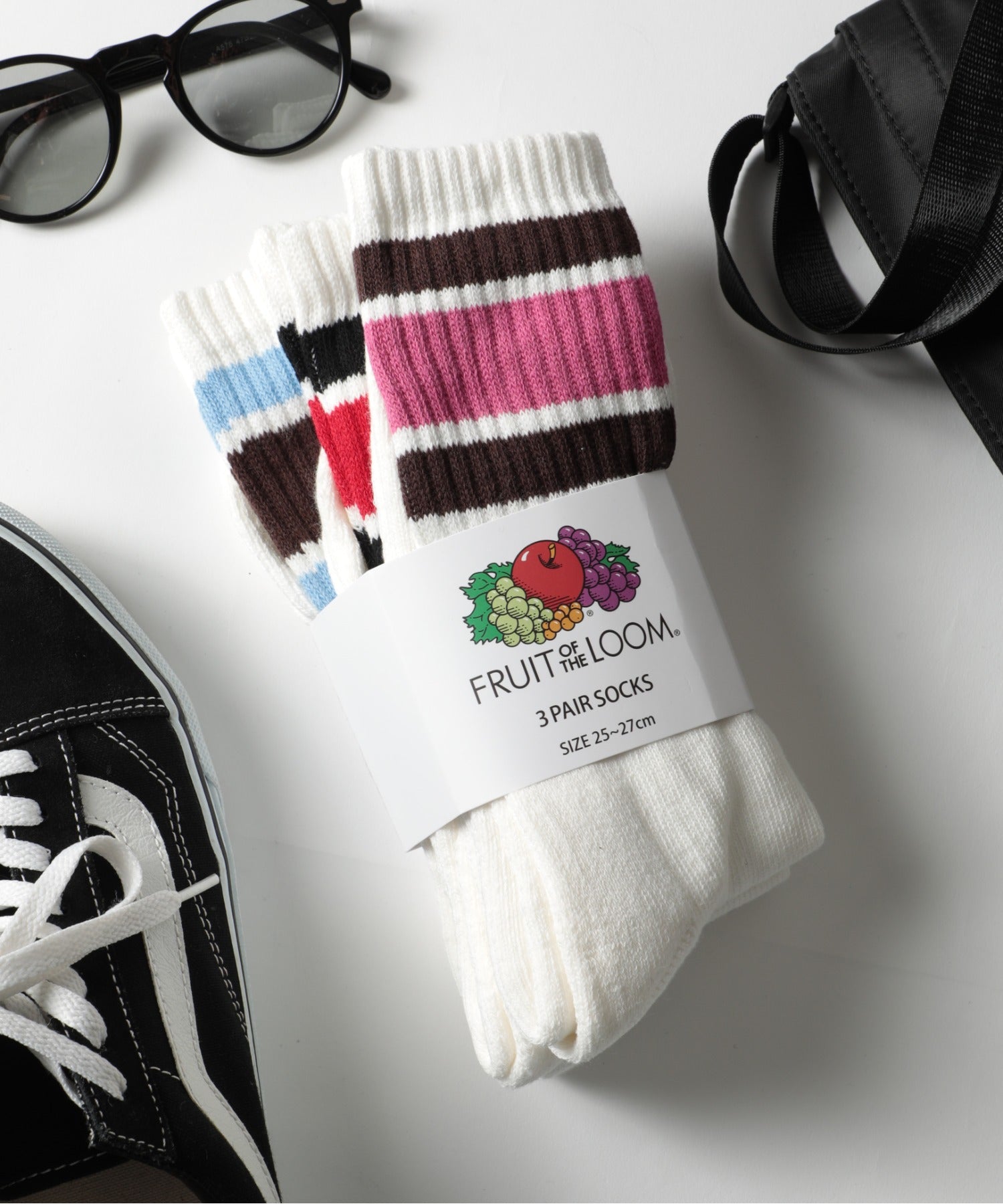 FRUIT OF THE LOOM 3-Pair Set Long Socks Crew Length Socks Line Socks 16156800/16156600