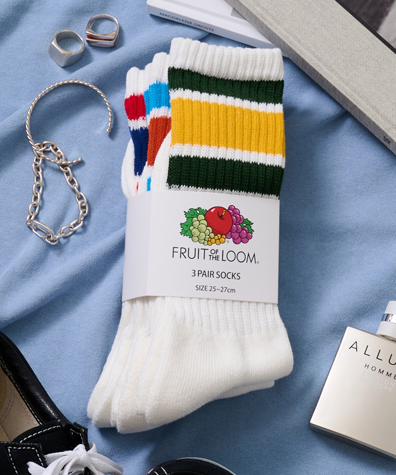 FRUIT OF THE LOOM 3-Pair Set Long Socks Crew Length Socks Line Socks 16156800/16156600