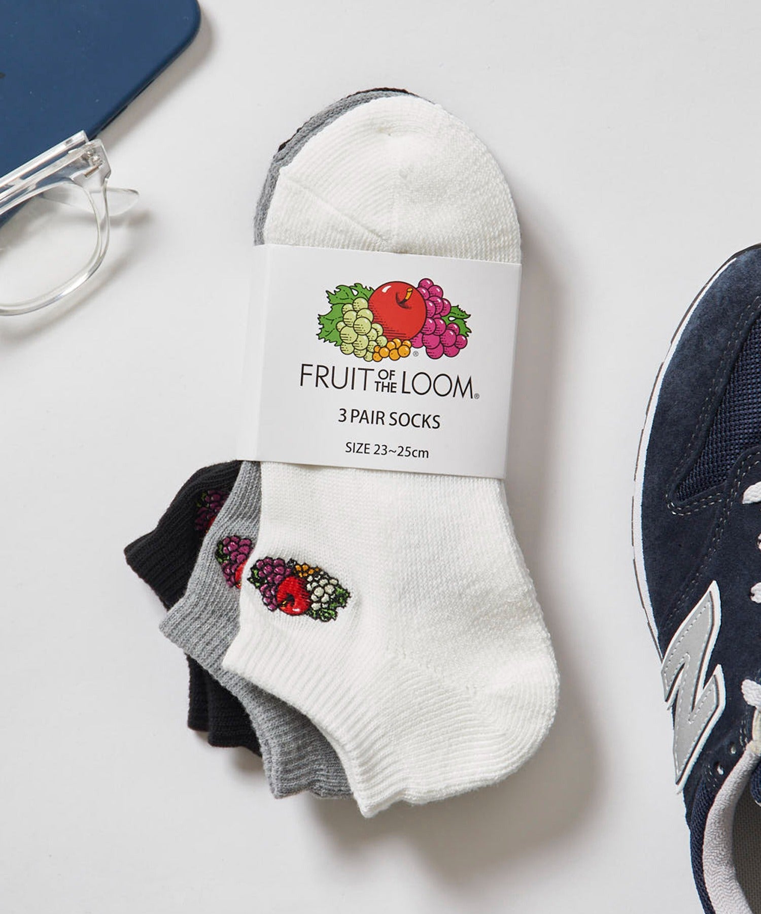 フルーツオブザルーム FRUIT OF THE LOOM 底パイル刺繍 くるぶし丈ショートソックス3足セット16309000 （マルチ） マルチ