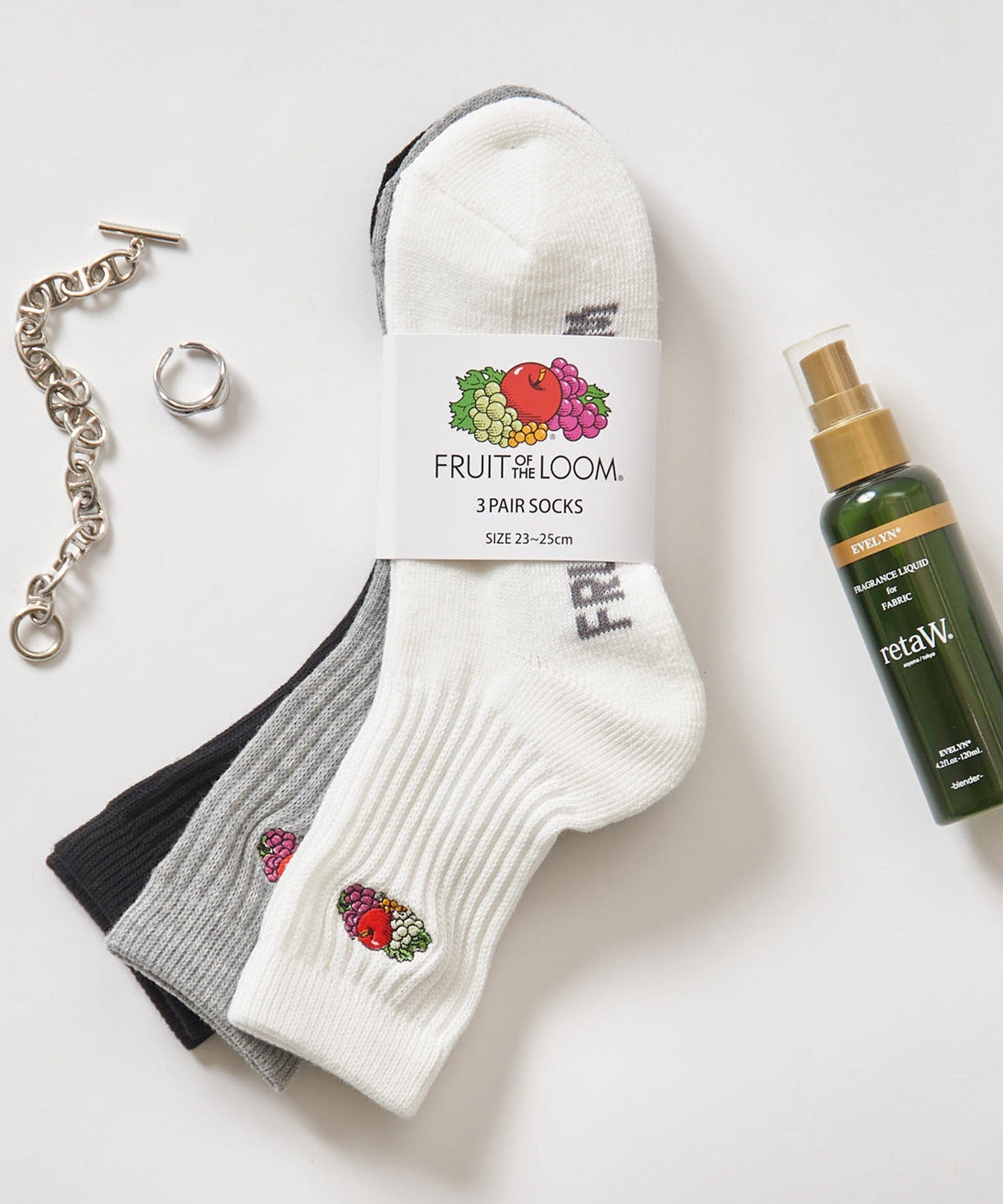 フルーツオブザルーム FRUIT OF THE LOOM 底パイル刺繍 リブクルーソックス3足セット 16309000 （マルチ） マルチ