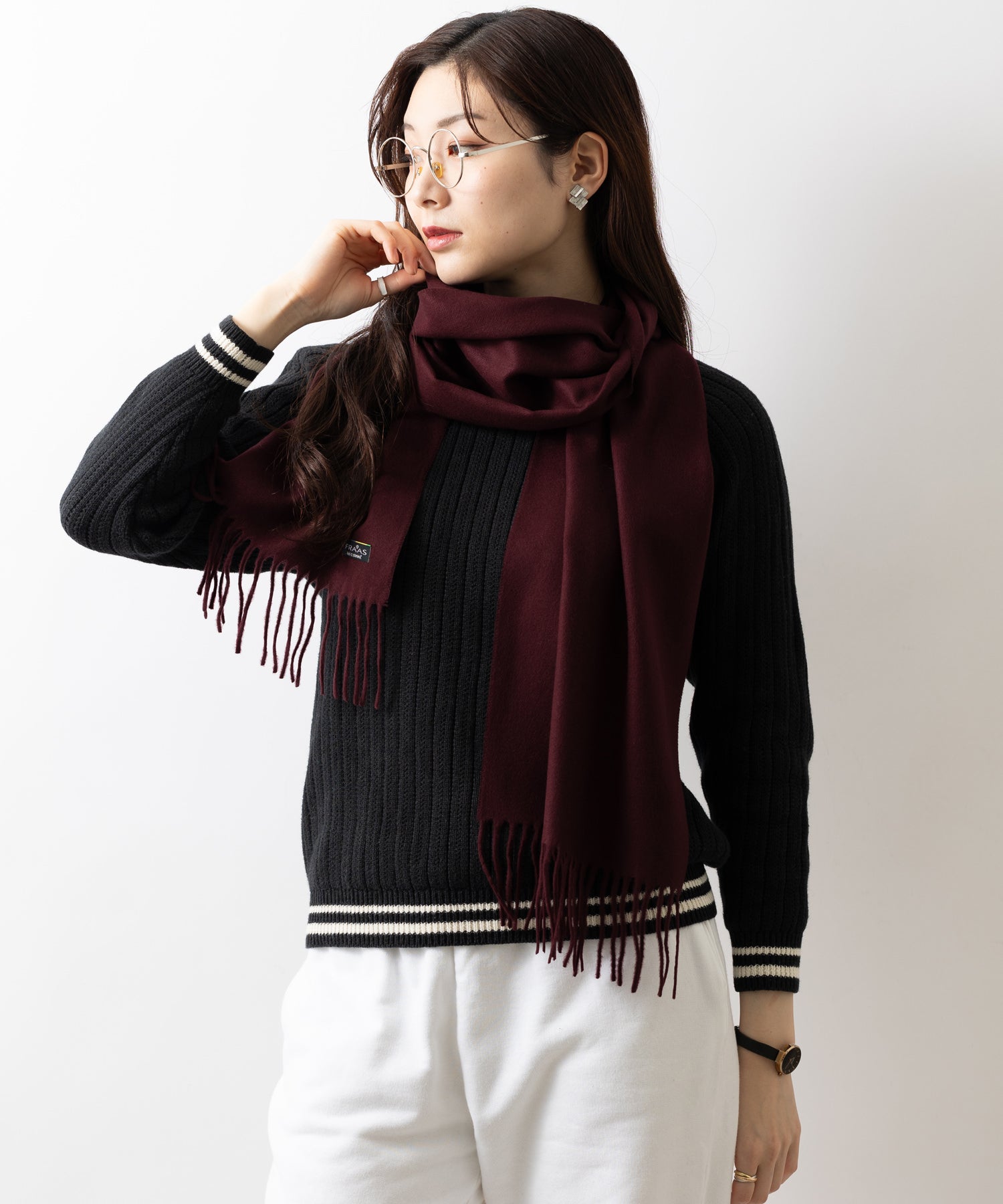 フラース FRAAS サスティナマフラー カシミンク メンズクラシックカラー （レッド） レッド