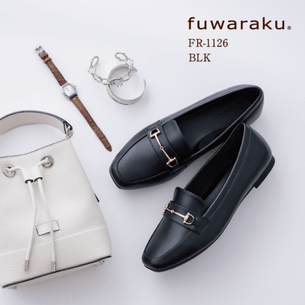 【訳あり】防水 幅広 3E  ビットローファー ＜1.0cmヒール＞ 【22.0cm～25.0cm】 fuwaraku FR-1126B