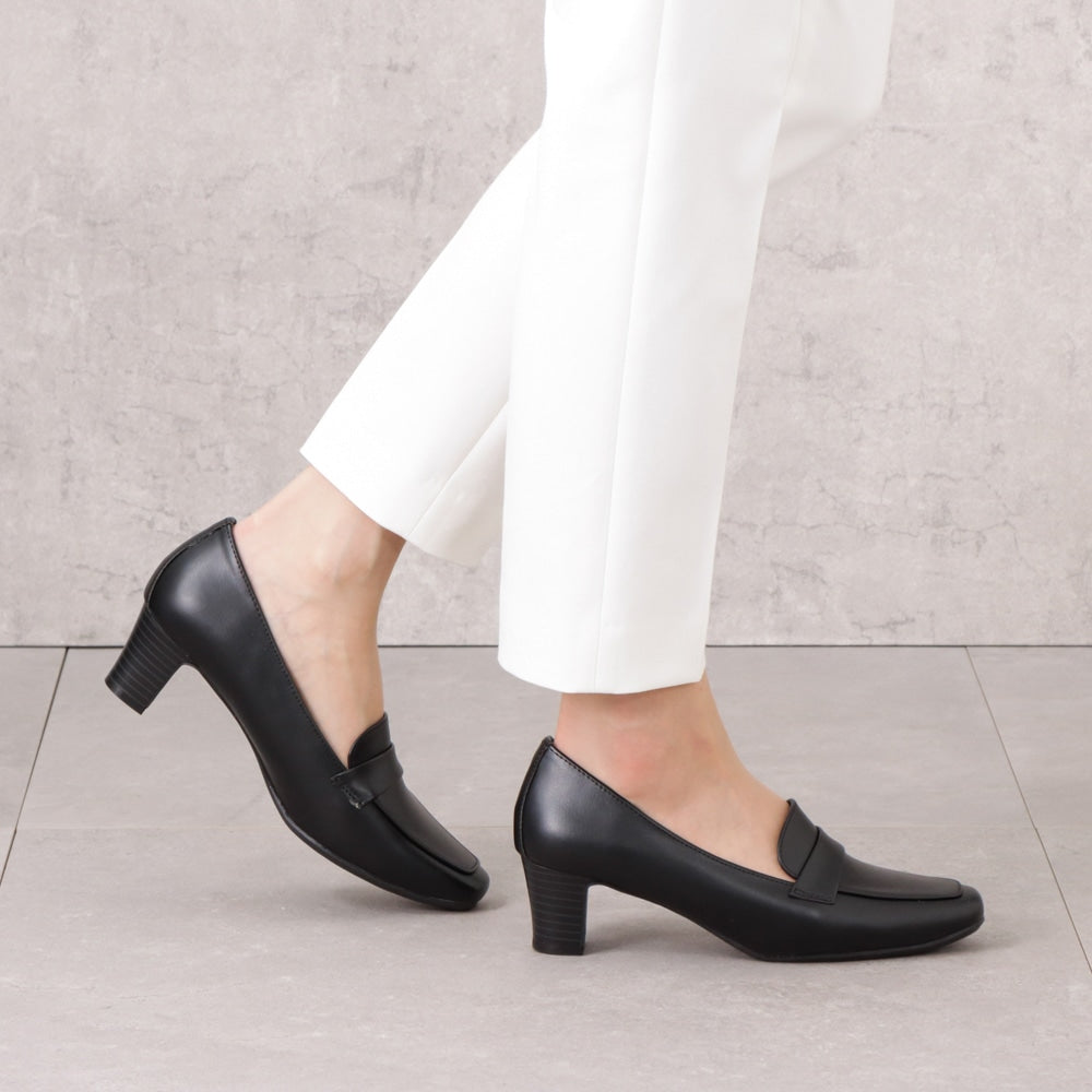 幅広 3E 防水 ローファーパンプス ＜5.0cmヒール＞ 【21.5cm～25.5cm】 FR-1106 fuwaraku BLK