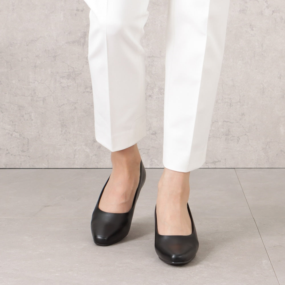 防水 スクエアトゥパンプス ＜5.0cmヒール＞ 【21.5cm～25.5cm】 FR-1206 fuwaraku BLK