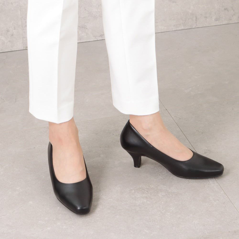 防水 スクエアトゥパンプス ＜5.0cmヒール＞ 【21.5cm～25.5cm】 FR-1206 fuwaraku BLK