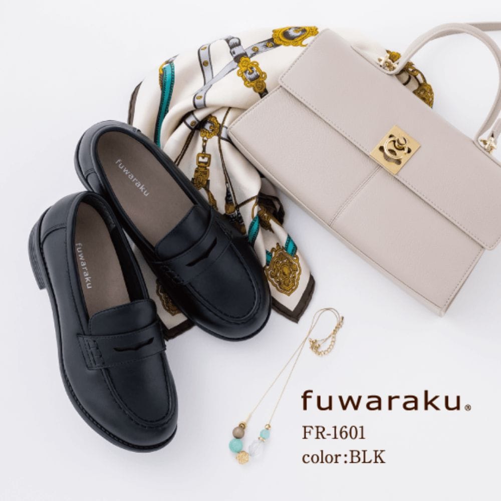 寬版 3E 防水 輕量 軟皮樂福鞋 ＜3.5cm跟＞【21.5cm～25.5cm】 FR-1601 fuwaraku