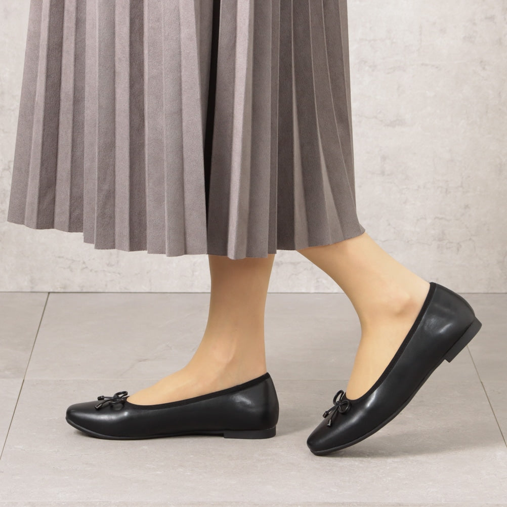 幅広 3E 防水 バレエパンプス ＜1.0cmヒール＞ 【22.0cm～25.0cm】 FR-1121 fuwaraku BLK