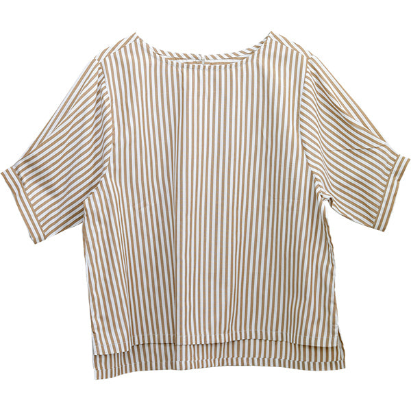 アレッタ ヴィータ Aletta vita T/Cストライプボートネック5分袖ブラウス （チャコール） チャコール