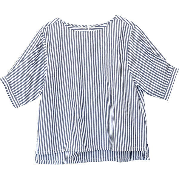 アレッタ ヴィータ Aletta vita T/Cストライプボートネック5分袖ブラウス （チャコール） チャコール