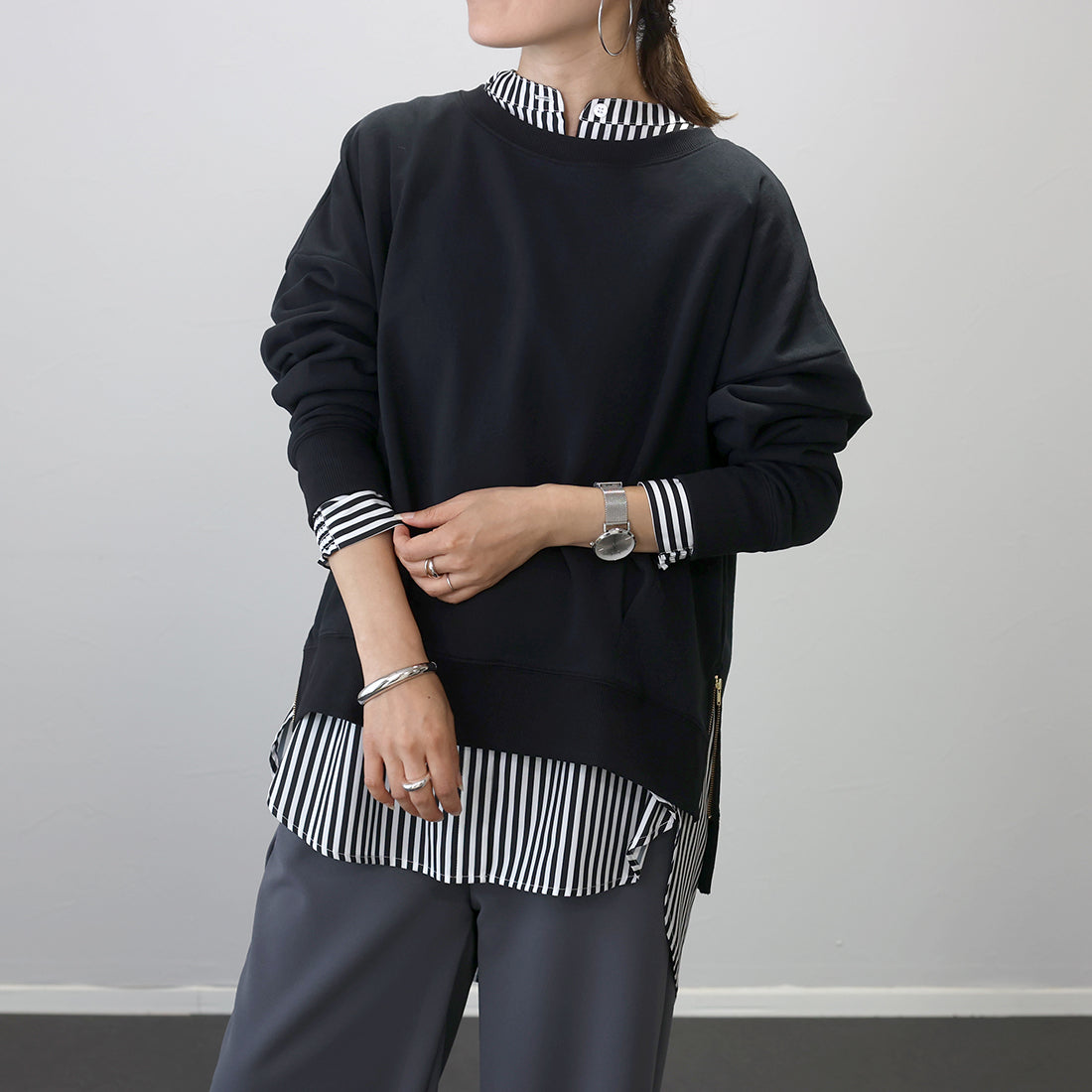 アレッタ ヴィータ Aletta vita 綿スウェットサイドファスナープルオーバー （ブラック） ブラック