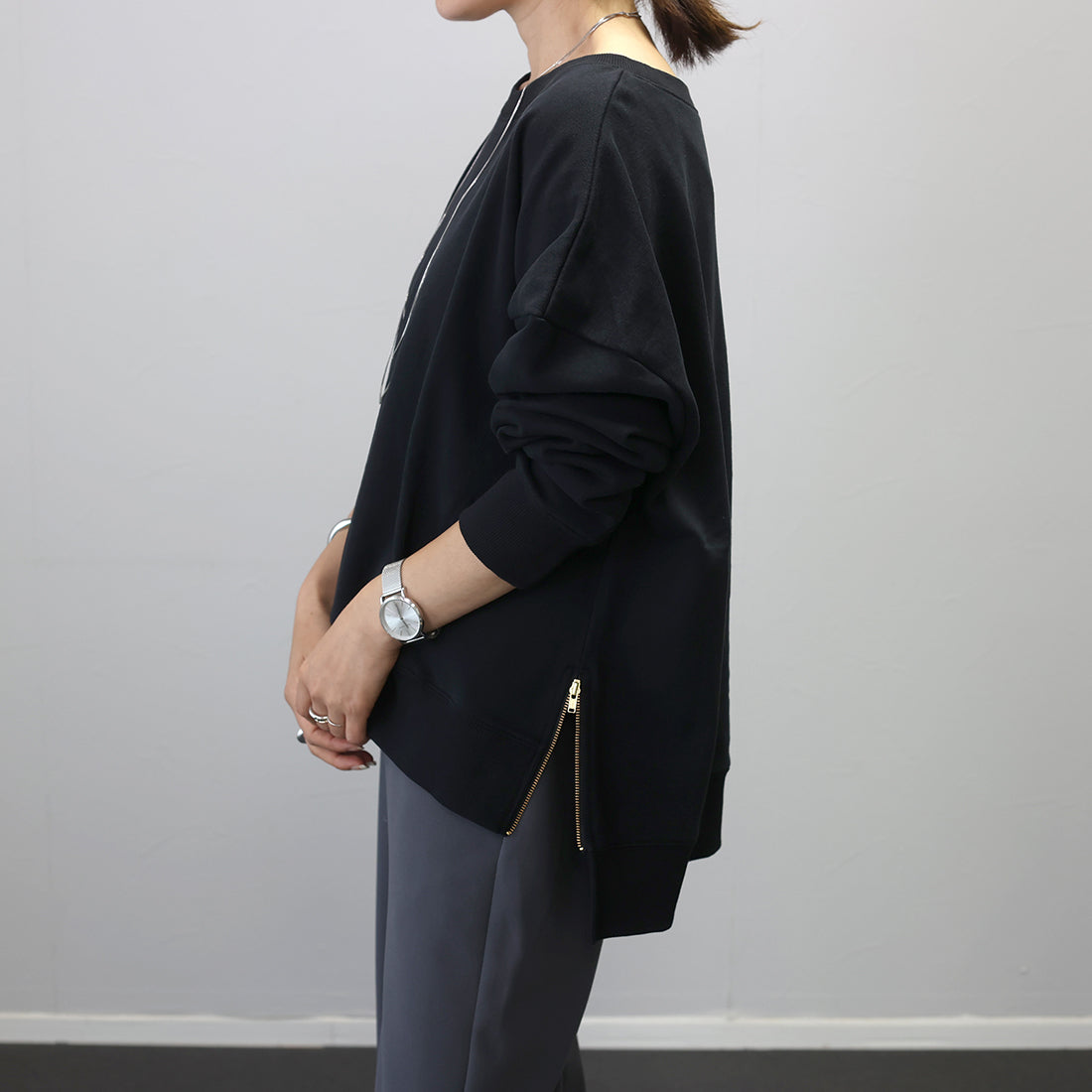 アレッタ ヴィータ Aletta vita 綿スウェットサイドファスナープルオーバー （ブラック） ブラック