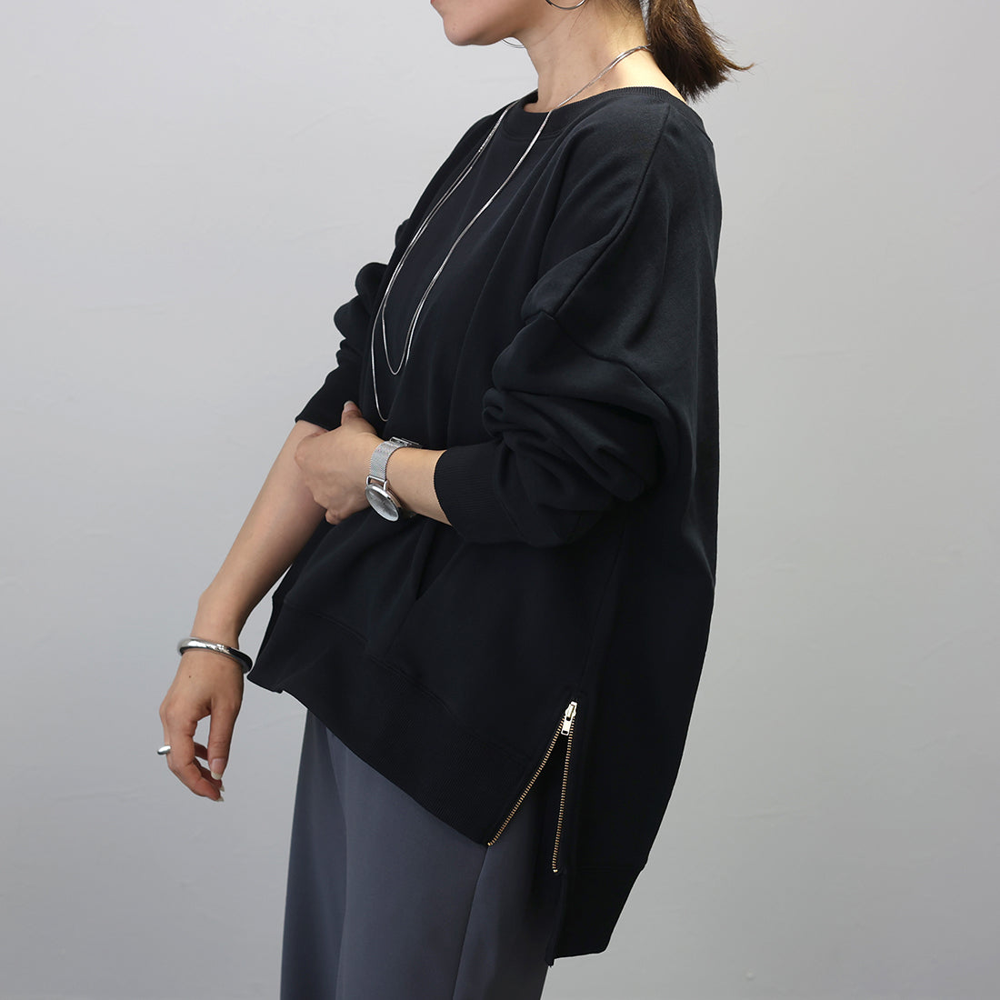 アレッタ ヴィータ Aletta vita 綿スウェットサイドファスナープルオーバー （ブラック） ブラック