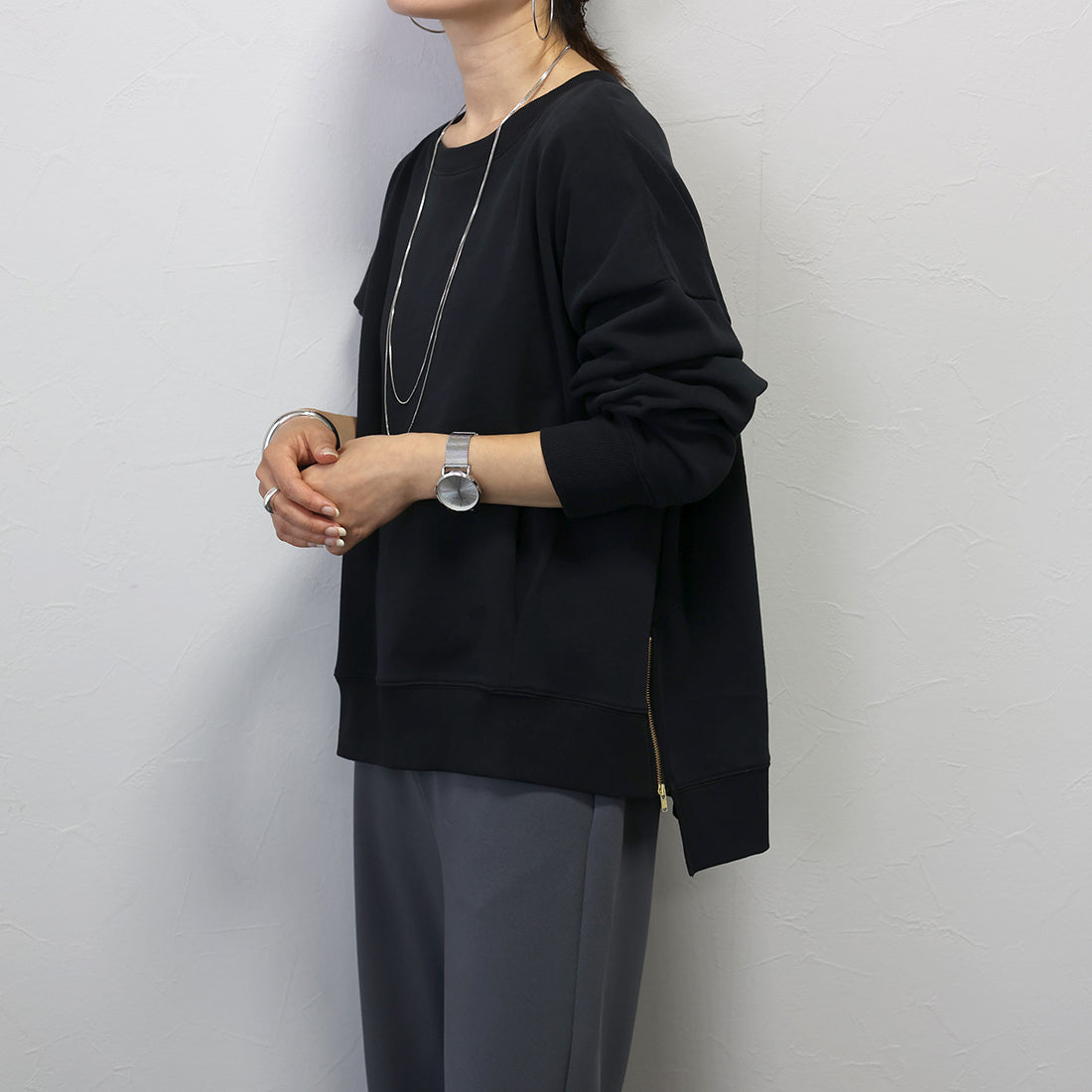 アレッタ ヴィータ Aletta vita 綿スウェットサイドファスナープルオーバー （ブラック） ブラック