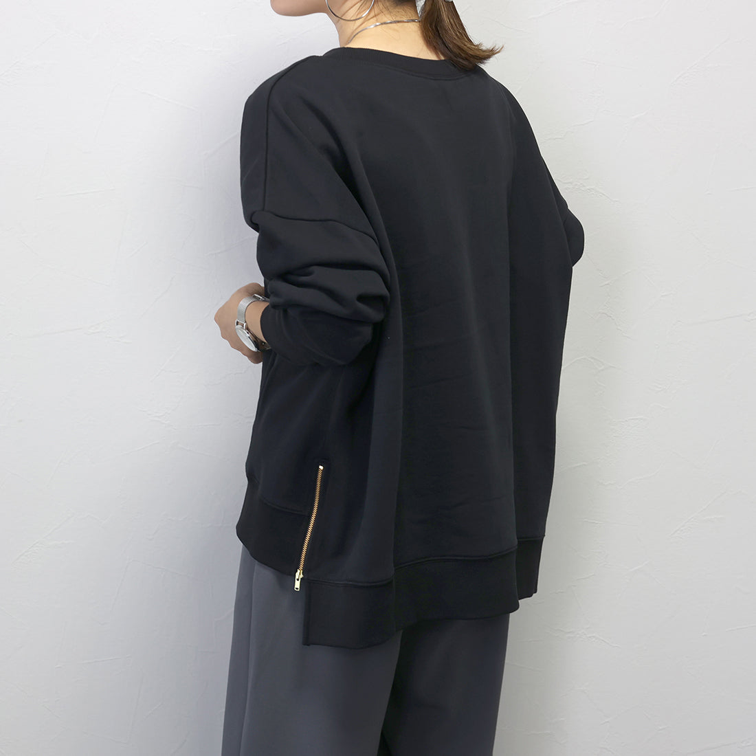 アレッタ ヴィータ Aletta vita 綿スウェットサイドファスナープルオーバー （ブラック） ブラック