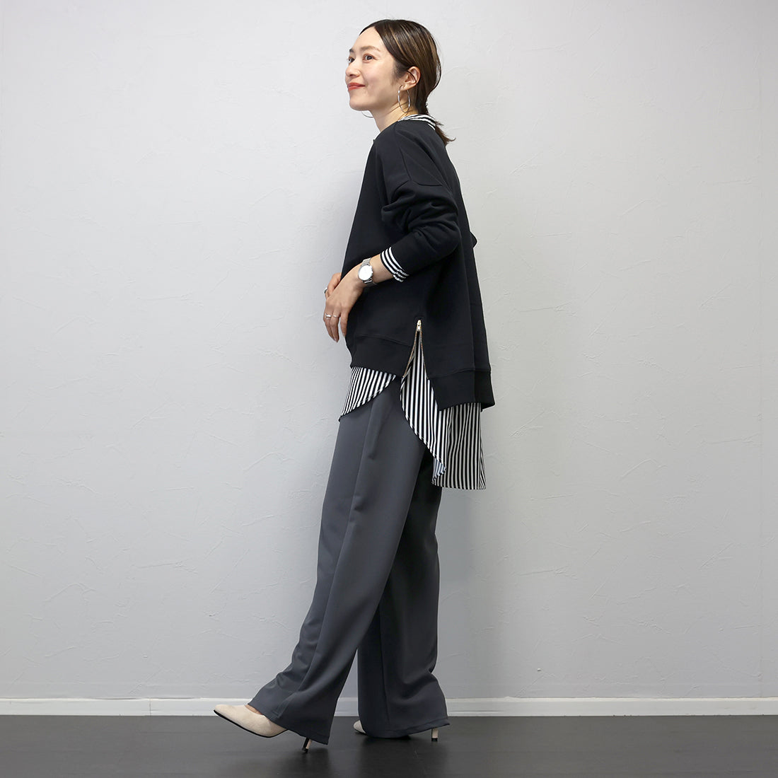 アレッタ ヴィータ Aletta vita 綿スウェットサイドファスナープルオーバー （ブラック） ブラック